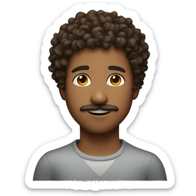 Boy with curly brown hair and freckles and small beard and mustache  sticker