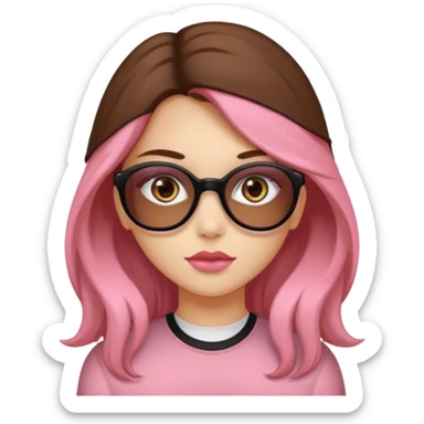Una ragazza con capelli castani mossi e lunghi e indossi occhiali neri e con una piccola rosa nella testa. Le labbra devono essere color carne, senza rossetto sticker