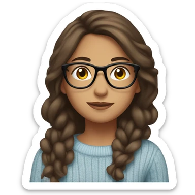 hispanic girl, long brown hair, brown eyes, full body, glasses, young, light blue winter sweater sticker