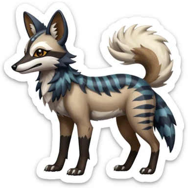 Shiny Glossy Silvally-Aardwolf-Maned-Wolf-Trico-Genet-fusion-animal-hybrid-creature, full body sticker