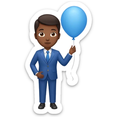 dark brown skin, office suit, hold blue balloon sticker