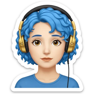 blue haired earringed heaphone wearing middle aged woman very very curly long haired sticker