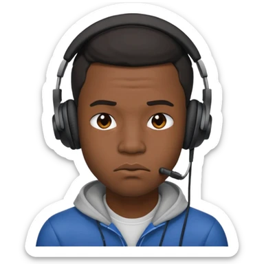 A 25-year-old black man with headphones on and pouting.Pout the lip sticker