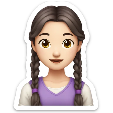 fair skinned Asian girl with long brown hair in pigtails with a few purple highlights sticker