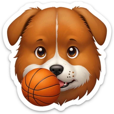 A dog eating a basketball that’s crying because the basketball taste bad but no one really eats it eats it because it’s a basketball sticker