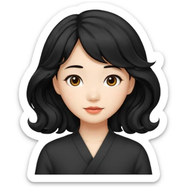 Red girly stuff asian black hair with wavy medium length sticker