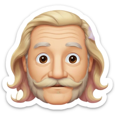 MID/OLD AGE MAN WITH LONG BLOND & bROWN WAVY HAIR; AND BROWN & GREY MOUSTACH AND BEARD, HAPPY EYES, ROSEY CHEEKS sticker