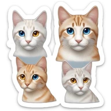 three cats, 1 lynx point with blue eyes, 2 orange and white with yellow eyes, 3 all orange with orange eyes sticker