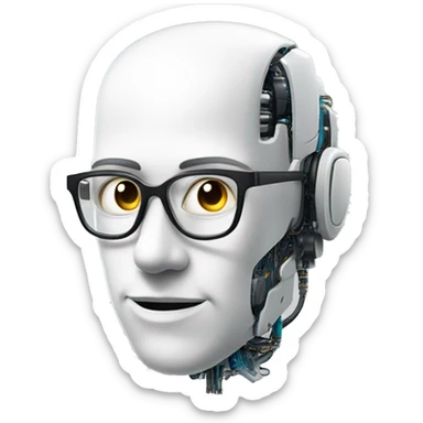 Robotic Cyborg head with fair skin, flat top haircut, rectangular glasses, circuits and smiling  sticker