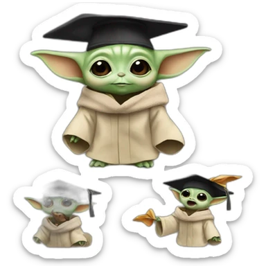 baby yoda with a mortarboard celebrating with colleagues sticker