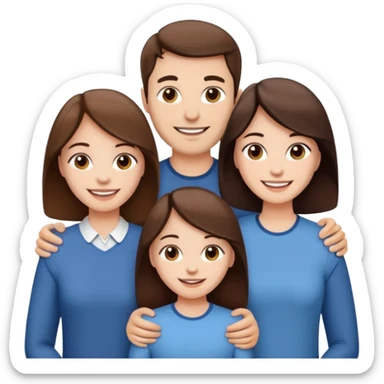 happy pale white  four person family with one brown hair dad, one brown hair mom, one dark brown girl, and one brown hair girl sticker