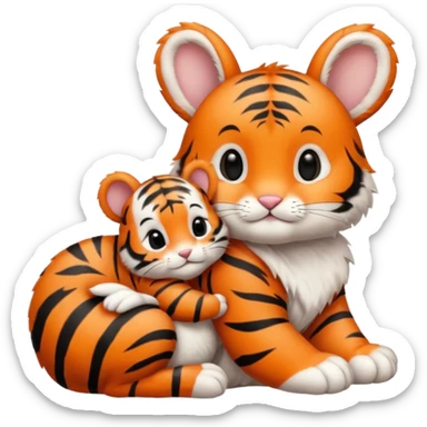 Baby bunny cuddling next to baby tiger sticker