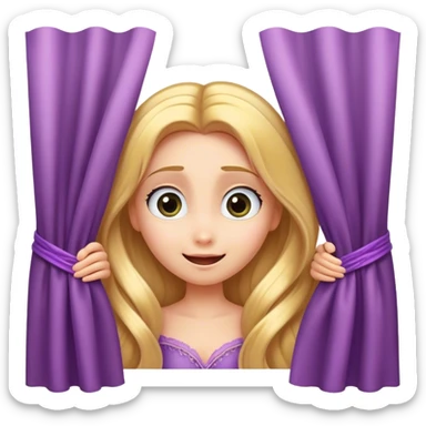 Cinematic Adorable Rapunzel Portrait Emoji, Playfully peeking out from behind a curtain of hair, big sparkling eyes, cheeks flushed with excitement, exuding charm and innocence, an absolute delight! sticker