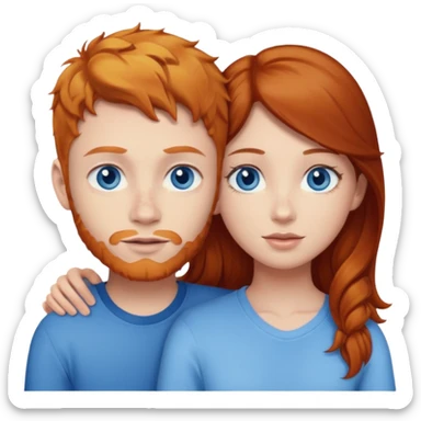 Ginger boy without beard hugging brunette girl. Both have blue eyes.  sticker