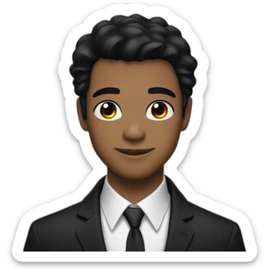 young man with black hair and black eyes and a black suit and hair and A dimple in his cheek  to the left sticker