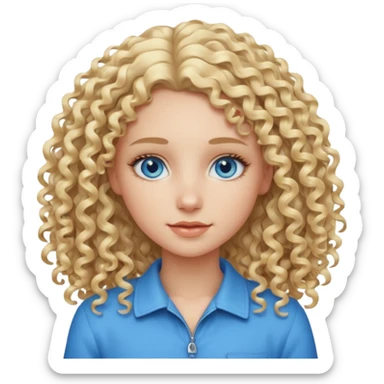 Cool blond curly girl blue eyes. Cooler color blond hair. Longer hair sticker