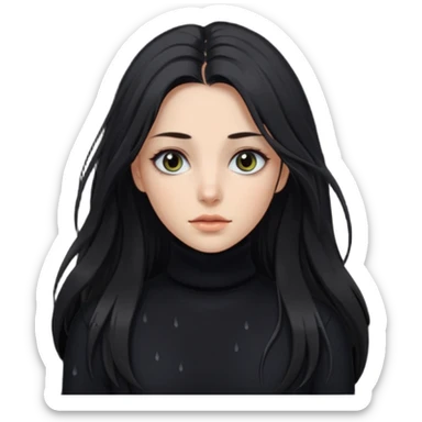 Mujer pelo oscuro y muy largo con unos mechones saliendo ojos oscuros y muy atractiva y con jersey de invierno de cuello vuelto sticker