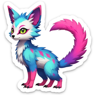 Rare realistic exotic edgy epic cute neon colorful lush vibrant pretty beautiful handsome gorgeous aesthetic colorful vibrant Vernid-Trico-species-Fakemon-creature by LiLaiRa, 4 legs, 1 tail, random markings, (full body) sticker