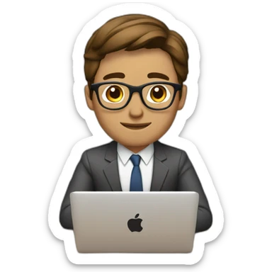business man working at macbook short brown hair with glasses no tie sticker