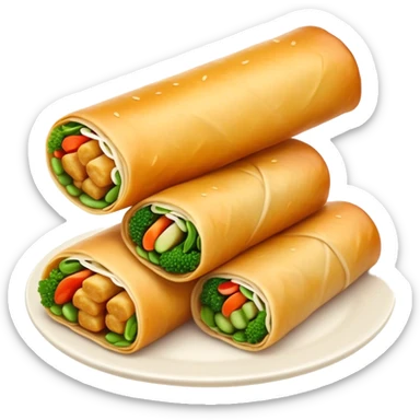 Cinematic Realistic Spring Rolls Dish Emoji, featuring golden, crispy rolls filled with fresh vegetables rendered with detailed textures and warm natural lighting. sticker