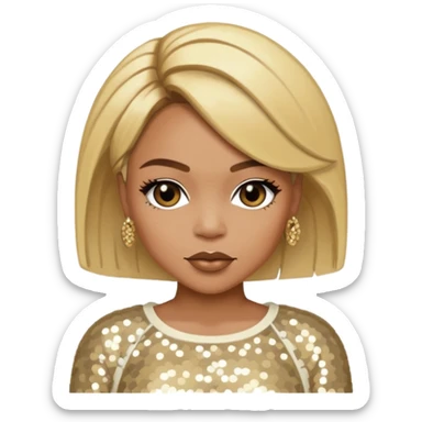 T-Boz from TLC with blonde hair, ivory sequin outfit sticker