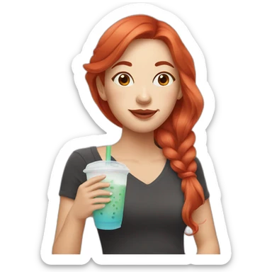 woman with red hair drinking bubbletea sticker