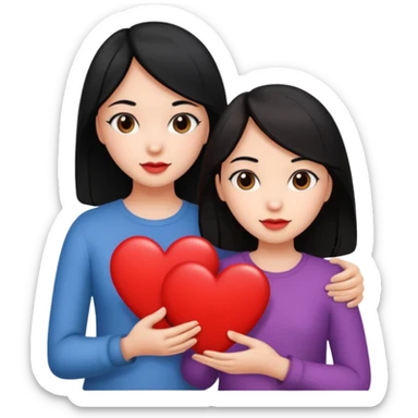 2 girls that have a heart one hair black the other brown  ( brown abd black) sticker