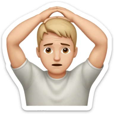 A man that’s is stressed as he puts his hands on his head sticker