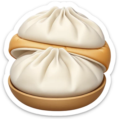 Tianjin Goubuli steamed buns with pinched top, simplified emoji style with bold outlines and bright colors, cartoon style Chinese baozi sticker