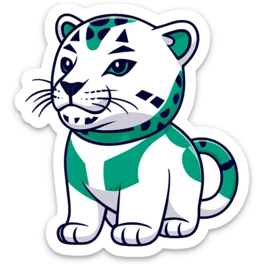 Ancient Egyptian style profile of jaguar with strict geometric lines, flat hieroglyphic style, only white and deep dark green, no curved lines, angular shapes only sticker