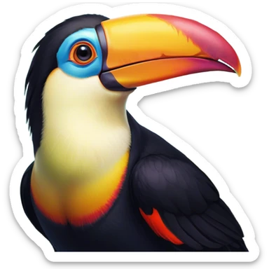 Cinematic Comical Toucan Portrait Emoji, Head tilted dramatically with an exaggeratedly shocked expression, featuring a boldly colored beak and wide, comically expressive eyes full of humorous disbelief, Simplified yet hilariously expressive features, highly detailed, glowing with a slightly sassy tropical glow, high shine, dramatic yet playful, stylized with an air of quirky exotic attitude, soft glowing outline, capturing the essence of a meme-worthy toucan that looks ready to side-eye its way into viral fame! sticker