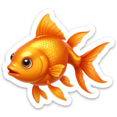 Cinematic Cute Orange Goldfish Portrait Emoji, Head tilted playfully and inquisitively, featuring a glossy, vibrant orange body with delicate, flowing fins, round, sparkling golden eyes filled with curiosity, Simplified yet irresistibly adorable features, highly detailed, glowing with a warm, friendly glow, high shine, affectionate and lively, stylized with a touch of whimsy, bright and endearing, soft glowing outline, capturing the essence of a mischievous yet loving goldfish, so playful it feels like it could swim out of the screen and into your heart! sticker