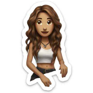 Beautiful tattooed woman long brown hair climbing rocks sticker