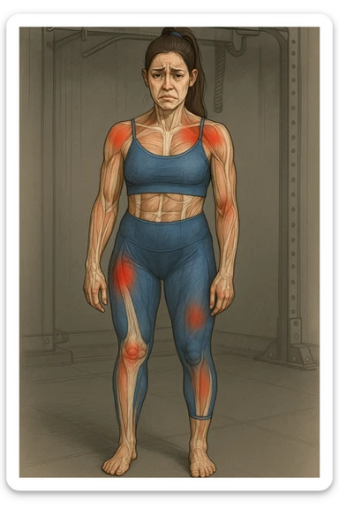 donna con infortuni e contratture frequenti in 3D realistica, donna dolorante immagine anatomica sticker