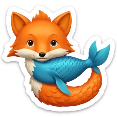 Make a bright orange fish and a teal blue fox that are hugging or cuddling each other sticker