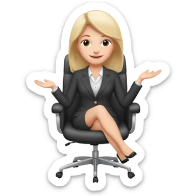 Cartoon face woman smiling and relaxing and aligned in a chair in office make the face a cartoon character  sticker