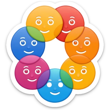 Make me an emoji for an app. The emoji is to highlight "social", "Real people", Reviews, trust, and brand recognition  - Should be circles in a flattened style sticker