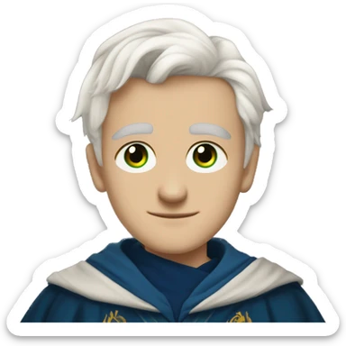 16 year old boy, white hair, white eyebrows, light skin, green eyes, scar on right eye in ravenclaw hogwarts robes. sticker