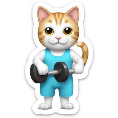 cat wearing gym clothes and holding a weight sticker