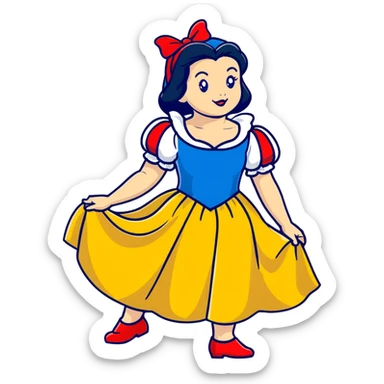 Snow White standing gracefully in a lush forest, surrounded by the Seven Dwarfs sticker