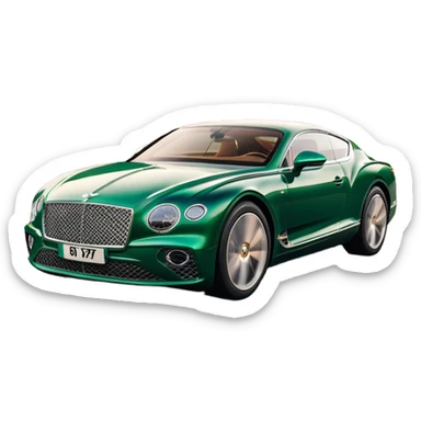Bentley Continental GT (2022) – cinematic-realistic Bentley Continental GT, its deep emerald green paint reflecting the golden hour sunlight as it cruises along a coastal highway. The roar of its W12 engine builds as it accelerates, the plush leather interior offering an unmatched blend of luxury and performance. sticker