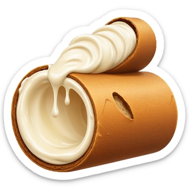 A tube squirting cream into a hole in a roll sticker
