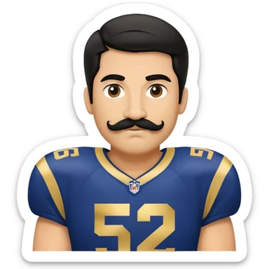 Chill guy in LA Rams jersey  with nu.ber 52. Black hair black mustache  sticker