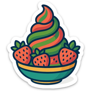 cheerful and colorful strawberry and matcha swirl dessert sticker