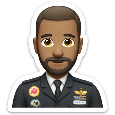 Pilot with buzz cut and a stable beard sticker
