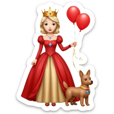 queen wearing dress, holding balloon dog sticker