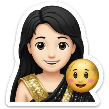 Pluto from Roman Deities with long black hair, black sequin toga sticker