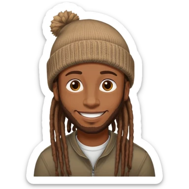 black guy with brown dreads wearing a beanie smiling  sticker