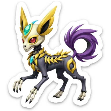 Colorful Skeletal skull-faced masked Futuristic Meloetta-Manectric-Solgaleo-Raikou-Pokémon-Digimon-Fakémon-fusion-hybrid-creature, full body sticker