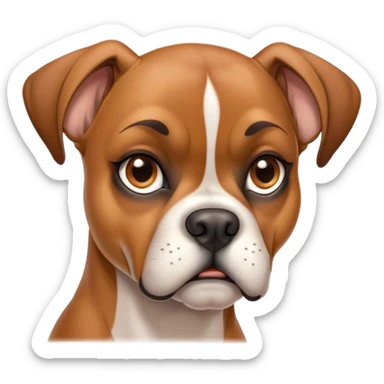 Cinematic Meme-Worthy Grumpy Fawn Boxer Dog Portrait Emoji, Head held high but eyes filled with dramatic disappointment, smooth fawn fur with a furrowed brow forming an unmistakable scowl, floppy ears slightly angled back in disapproval, piercing brown eyes glaring with pure exasperation, Simplified yet hilariously over-exaggerated features, highly detailed, glowing with an aura of supreme annoyance, high shine, exhausted yet judgmental, stylized with an almost regal pettiness, bright but brooding, soft glowing outline, capturing the essence of a guardian that has seen it all and is thoroughly unimpressed, so meme-worthy it feels like it could instantly become the next viral sensation of grumpiness! sticker